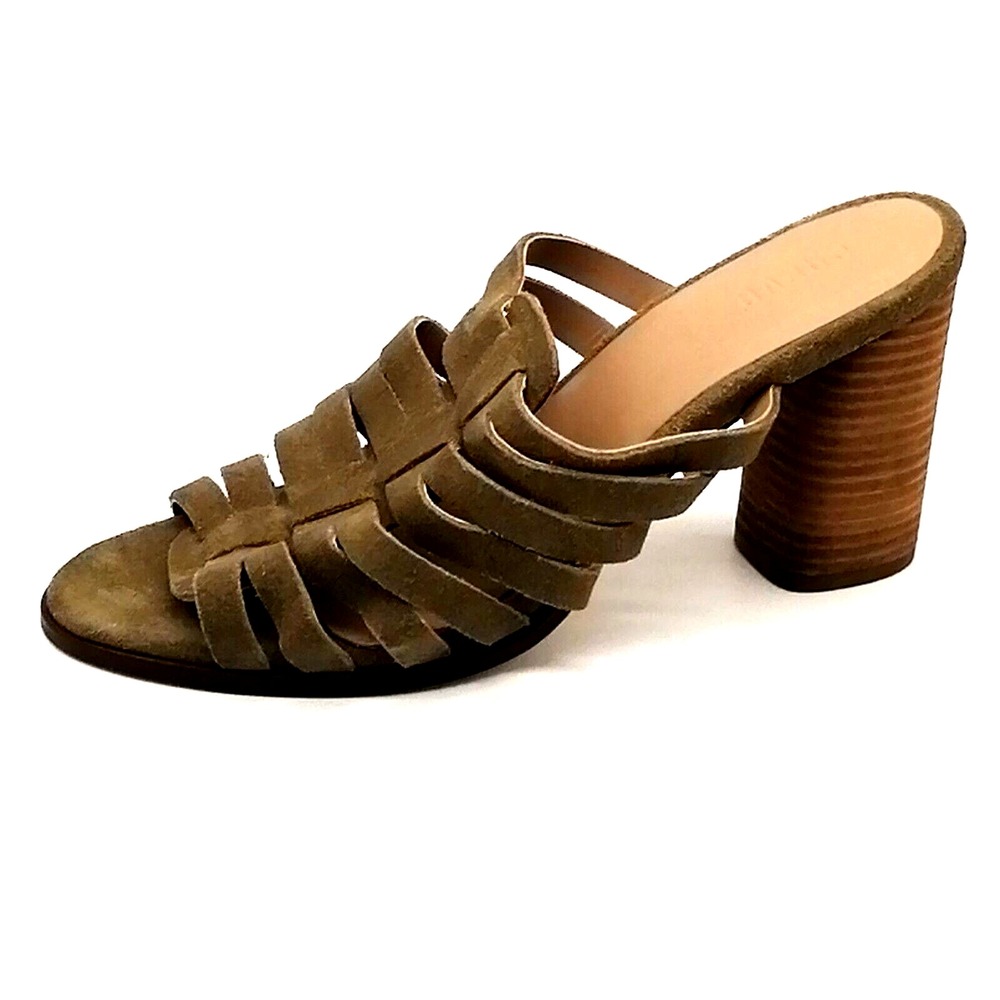 Crevo Shoes Womens Hazelle Green 9 Leather Slide Sandal High Heel Dressy NEW